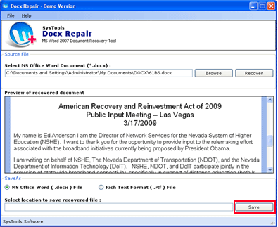 Recover 2007 Word File 3.6