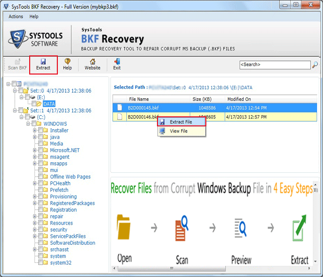 corrupt ms bkf recovery, bkf recovery, software, .bkf file recovery, backup file recovery, ntbackup.exe is unable to restore dat